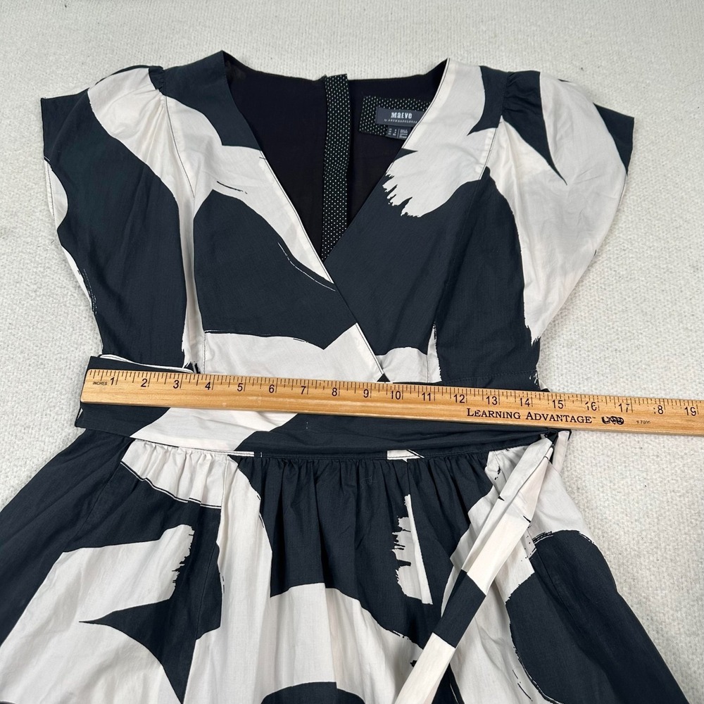 Maeve Anthropologie Mairead Fit & Flare Midi Dress Sz 2 Abstract Black White - Picture 8 of 11
